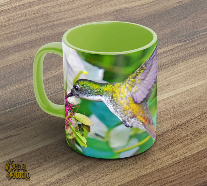 Ceramic Mug 11oz ( Hummingbird ) White Chested Emerald Feeding