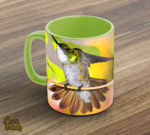 Ceramic Mug 11oz ( Hummingbird ) White Chested Emerald