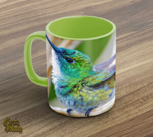 Ceramic Mug 11oz ( Hummingbird ) White Chested Emerald 2