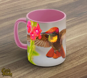 Ceramic Mug 11oz ( Hummingbird ) Ruby Topaz Feeding
