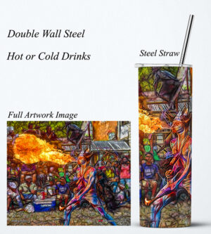 Steel Tumbler 20oz ( Digital Art ) Blue Devil Spitting Fire