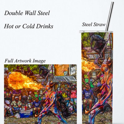 Steel Tumbler 20oz ( Digital Art ) Blue Devil Spitting Fire