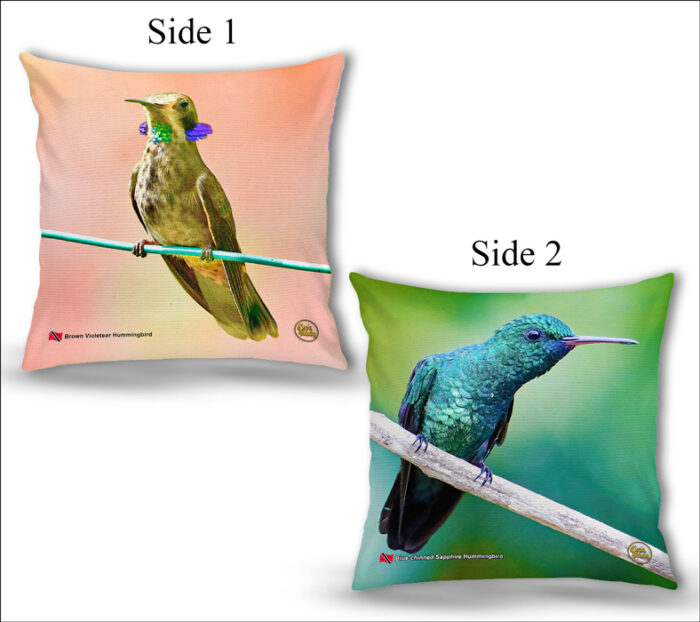 Cushion Covers 18" ( Hummingbirds ) Brown Violetear & Blue-chinned Sapphire Hummingbird