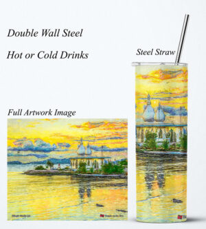 Steel Tumbler 20oz ( Digital Art ) Temple on the Sea Sunset