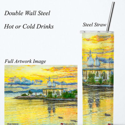 Steel Tumbler 20oz ( Digital Art ) Temple on the Sea Sunset