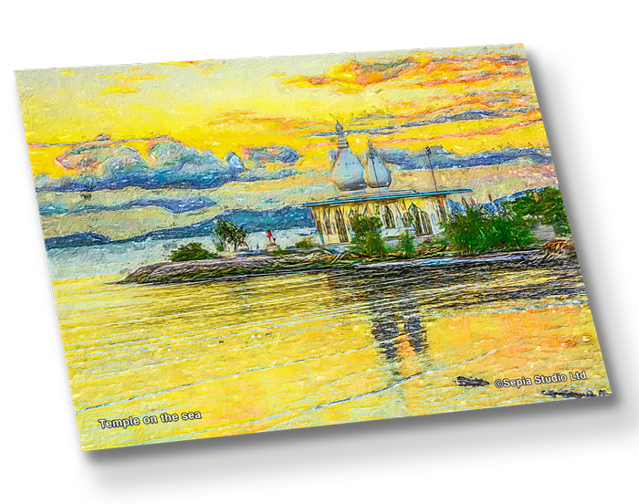 Aluminium Metal Print ( Digital Art ) Temple On The Sea