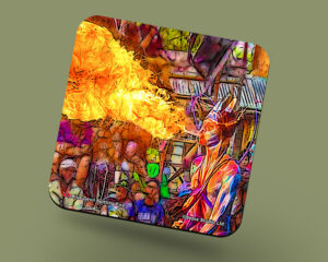 Corkback Coaster (Carnival Character Digital Art) Blue Devil Spitting Fire