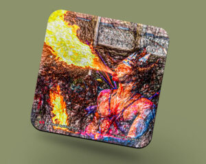 Corkback Coaster (Carnival Character Digital Art) Red Devil Spitting Fire