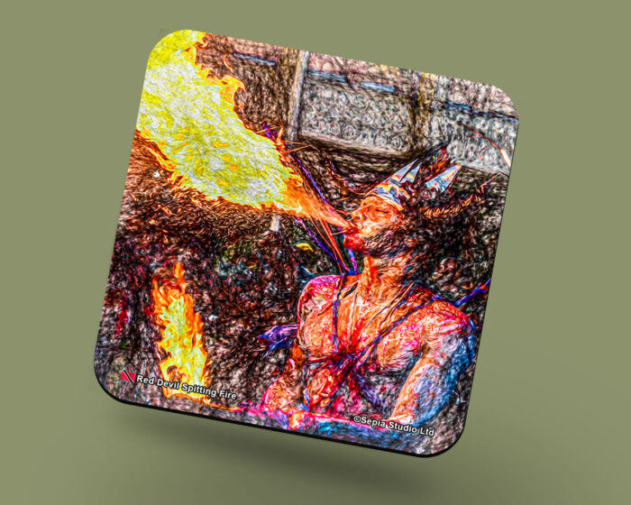 Corkback Coaster (Carnival Character Digital Art) Red Devil Spitting Fire
