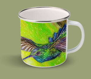 Enamel Mugs 17oz ( Digital Art ) Blue Chinned Sapphire