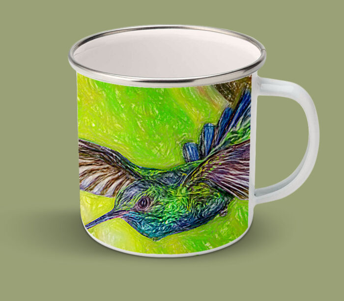 Enamel Mugs 17oz ( Digital Art ) Blue Chinned Sapphire