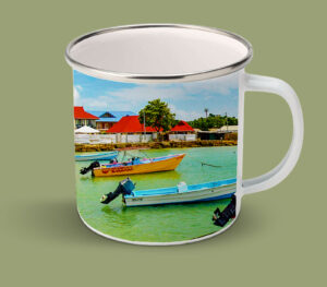 Enamel Mugs 17oz ( Tobago ) Buccoo Fishing Village