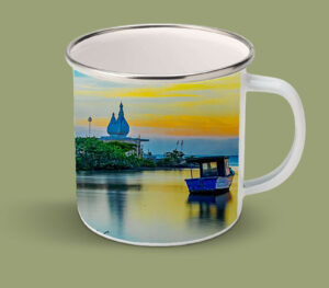 Enamel Mugs 17oz ( Seascape ) Temple on the Sea (Sunset) 2