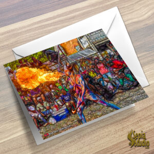 Greeting Cards 5" x 7" (Digital Art) Blue Devil Spitting Fire